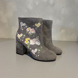 Seven Dials Shoes Dark Grey Floral Embroidered Ankle Boots